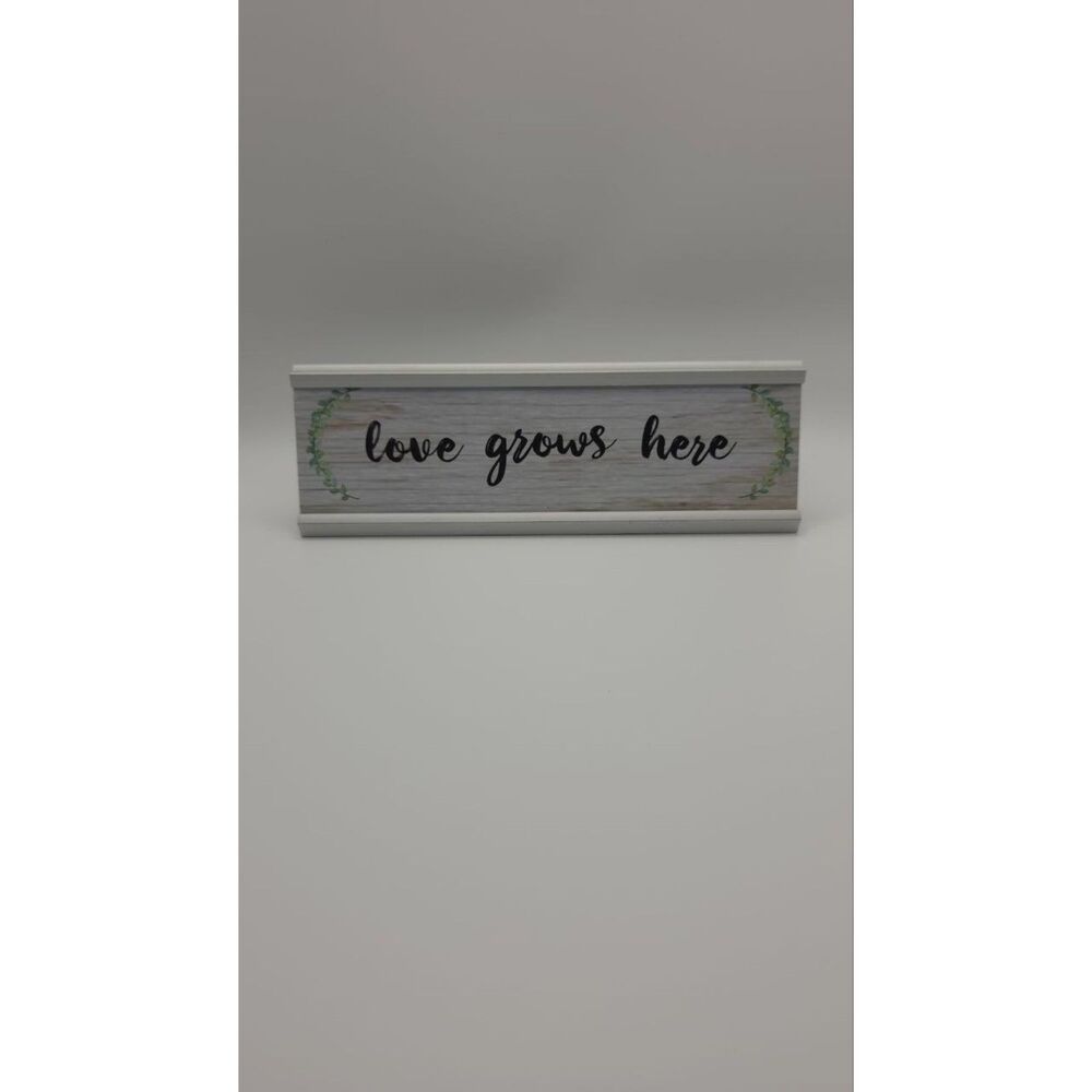 Love Grows Here Farmhouse Tabletop Sign Gray White Easel Shelf Decor